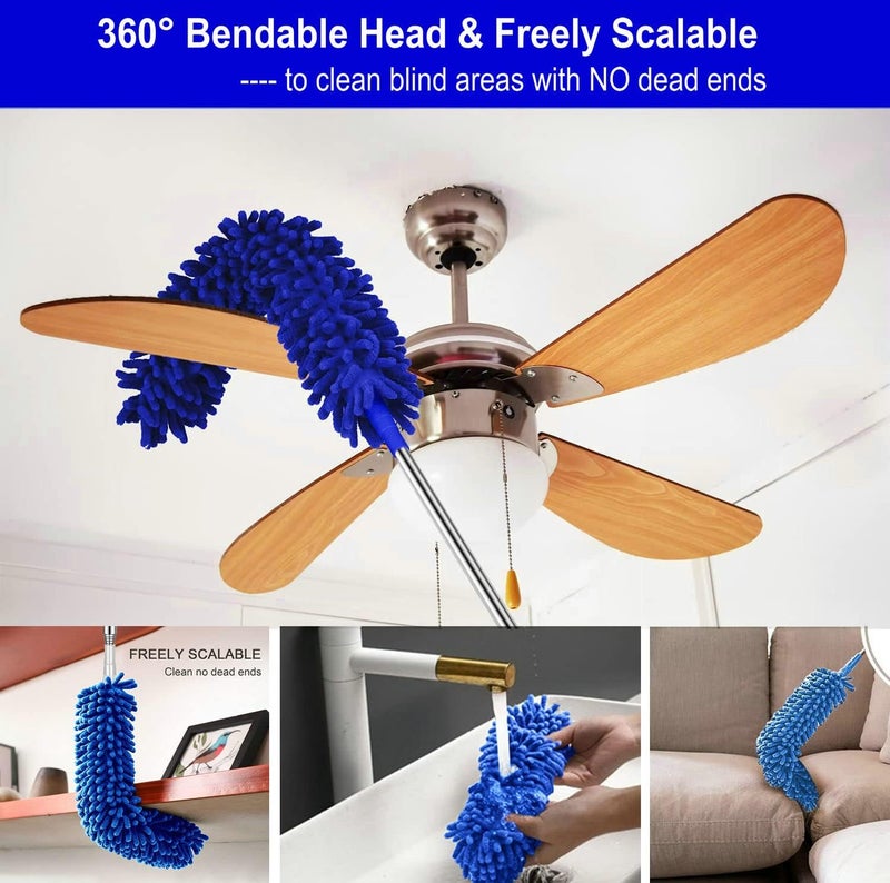 ARAINY Microfiber Duster Kit High Reach Ceiling Fan Duster with Extendable Pole 100" Telescoping Cobweb Duster for Cleaning, Bendable Head Washable Duster for Ceiling, Fan, Furniture - Image 2